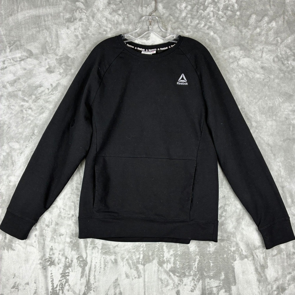 Reebok Mens Black Delta Logo Raglan Crewneck Sweatshirt‎ Medium Pocket Pullover